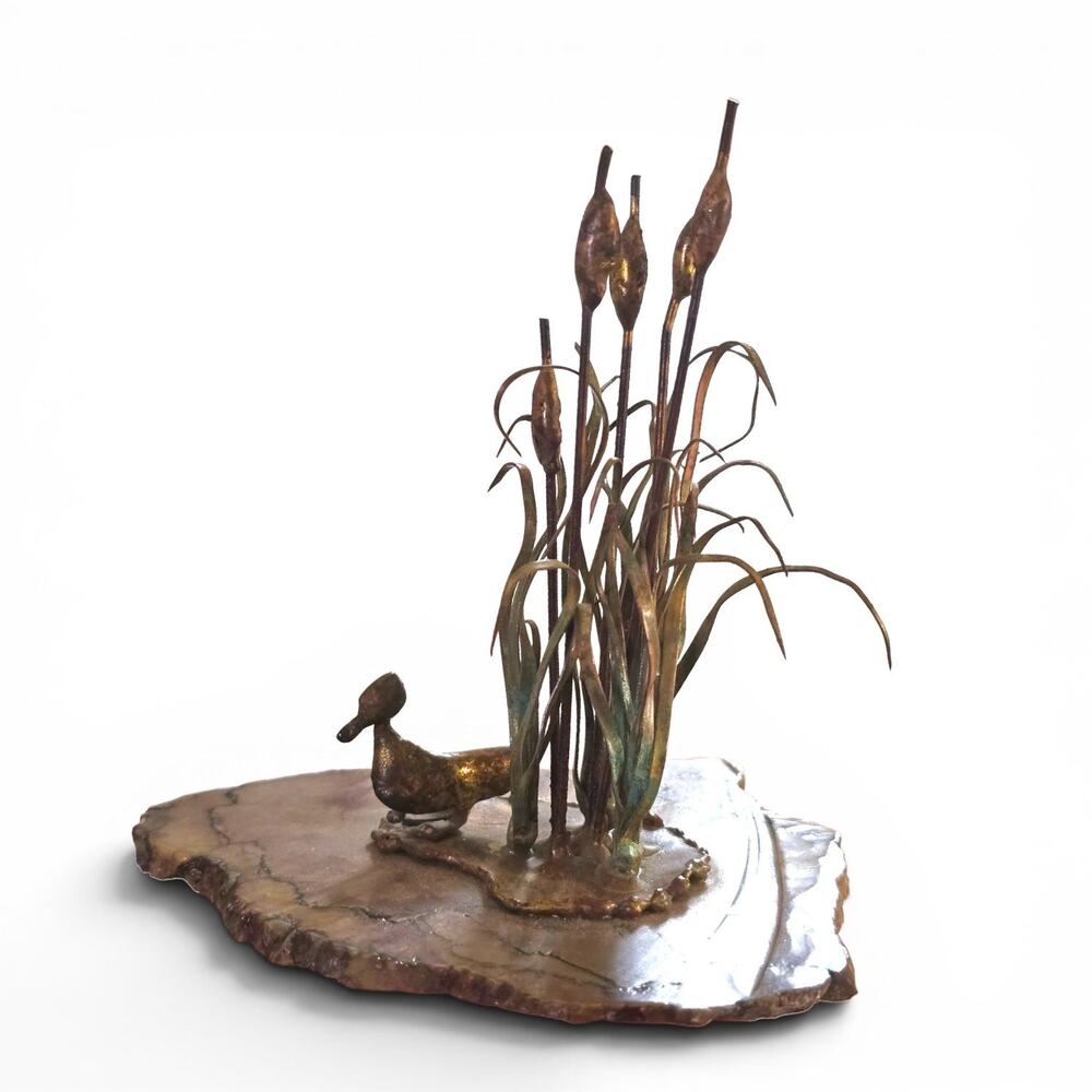 VTG Cliff Widdowson 1977 Duck Cattails Lily Pad brutalist metal sculpture Stone